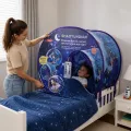 Детский игровой шатёр Shaoyundian 220x80 см для кровати с LED-подсветкой и пультом • Навес-палатка из полиэстера с космическим принтом для детской комнаты