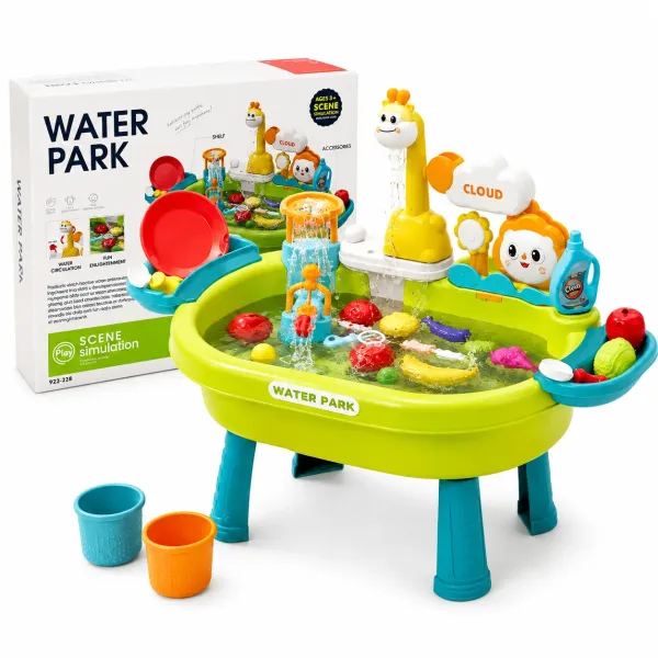 Детский игровой столик 26X-160 с раковиной и водой • Игрушечная кухонная мойка 26X-160 с электрическим краном, циркуляцией воды и аксессуарами