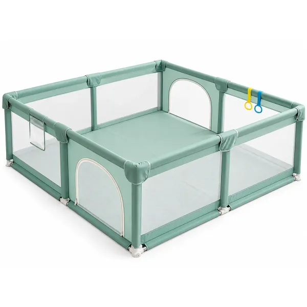 Детский манеж 120×180 см с шариками зеленый • Игровой манеж для детей 120×180 см с сетчатыми стенками, дверцей и 30 шариками