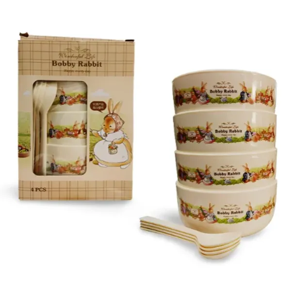 Детский набор посуды Bobby Rabbit, 4 тарелки с ложечками