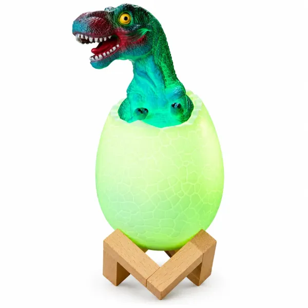 Дитячий нічник Sunroz 3D Dinozaur Lamp • Світлодіодний світильник Sunroz 3D Dinozaur Lamp Динозаврик у яйці з пультом ДК, 16 кольорами RGB, сенсорним керуванням та акумулятором