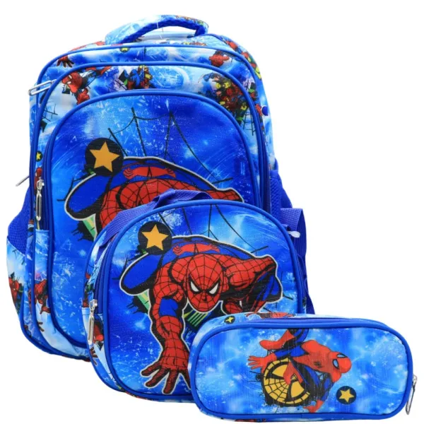 Детский школьный рюкзак 3 в 1 Человек-паук синий 43×20×31 см • Портфель для мальчика с пеналом и сумкой