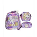 Детский школьный рюкзак для девочек с единорогом 3 в 1 NA-2 фиолетовый • Рюкзак портфель с пеналом и сумкой для школы