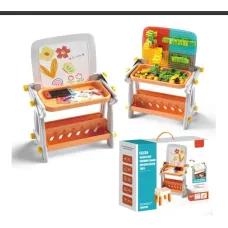 Детский стол B8020 магнитная доска для рисования конструктор из блоков • Развивающий набор стол мольберт магнитная доска и конструктор 4 в 1