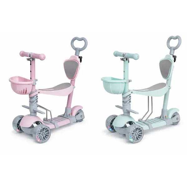 Детский трехколесный самокат 18-3 с родительской ручкой и сиденьем • Самокат-трансформер  18-3 с широкими колесами для детей регулируемым рулем 