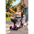 Детский трехколесный самокат 18-4 с родительской ручкой, бортиком и сиденьем • Самокат-трансформер с корзинкой и LED-колесами