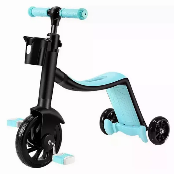 Детский трехколесный самокат-велобег-велосипед 3в1 SCO93 голубой • Самокат-беговел для малышей с сиденьем • Детский трансформер для прогулок и активного отдыха