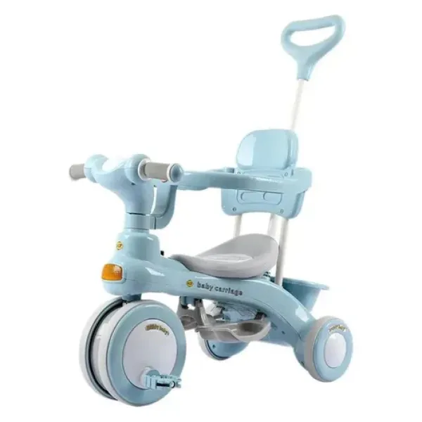 Детский трехколесный велосипед Baby Carriage 588 голубой с родительской ручкой • Велосипед-коляска Baby Carriage 588 для малышей с корзиной и козырьком