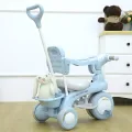 Детский трехколесный велосипед Baby Carriage 588 голубой с родительской ручкой • Велосипед-коляска Baby Carriage 588 для малышей с корзиной и козырьком