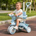 Детский трехколесный велосипед Baby Carriage 588 голубой с родительской ручкой • Велосипед-коляска Baby Carriage 588 для малышей с корзиной и козырьком
