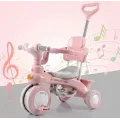 Дитячий триколісний велосипед Baby Carriage 588 рожевий з батьківською ручкою • Велосипед-коляска Baby Carriage 588 для малюків з кошиком і козирком