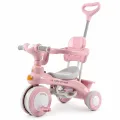 Дитячий триколісний велосипед Baby Carriage 588 рожевий з батьківською ручкою • Велосипед-коляска Baby Carriage 588 для малюків з кошиком і козирком