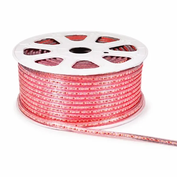 Дюралайт красный Rope-Lights SMD5050-R, 100 м, прозрачный провод • уличная светодиодная гирлянда от сети 220-240 В для праздничной подсветки фасадов, оград и витрин