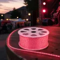 Дюралайт красный Rope-Lights SMD5050-R, 100 м, прозрачный провод • уличная светодиодная гирлянда от сети 220-240 В для праздничной подсветки фасадов, оград и витрин