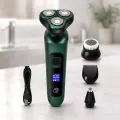 Електробритва 4 в 1 Shaver 9D зелена • Чоловіча акумуляторна роторна бритва з тримером, насадкою для носа, щіткою для обличчя та LCD-дисплеєм
