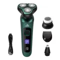 Електробритва 4 в 1 Shaver 9D зелена • Чоловіча акумуляторна роторна бритва з тримером, насадкою для носа, щіткою для обличчя та LCD-дисплеєм