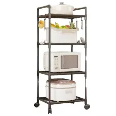 Этажерка кухонная напольная 4 яруса на колесиках• Удобный и практичный кухонный стеллаж с 4 уровнями хранения Этажерка кухонная напольная 4 яруса на колесиках• Удобный и практичный кухонный стеллаж с 4 уровнями хранения
