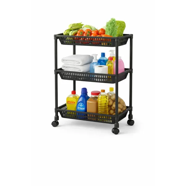 Этажерка универсальная 3-ярусная на колесах • Напольный стеллаж-органайзер для кухни, ванной и дома