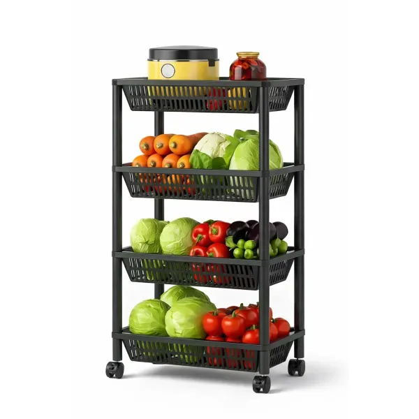 Этажерка универсальная 4-уровневая на колесах • Напольный стеллаж-органайзер для кухни, ванной и дома