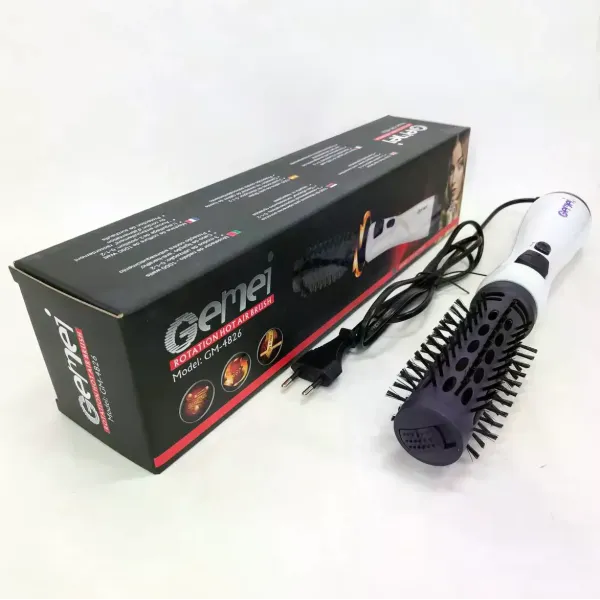 Фен-щетка для волос GEMEI GM-4826 1000W • Вращающийся фен-браш для сушки, укладки, объема и создания естественной волны
