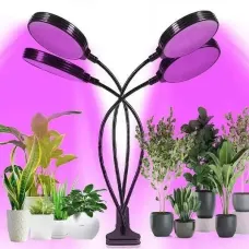 Фитолампа для растений с таймером и регулировкой яркости • Круглая LED лампа для цветов на 4 головки