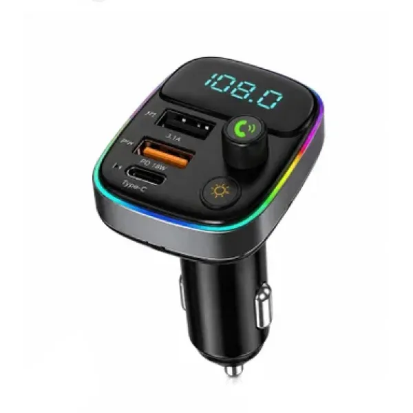 FM-трансмиттер Bluetooth HM103 с быстрой зарядкой • Автомобильный FM-модулятор HM103 с USB QC 3.0, Type-C PD, RGB-подсветкой, Hands Free и воспроизведением музыки с флешки