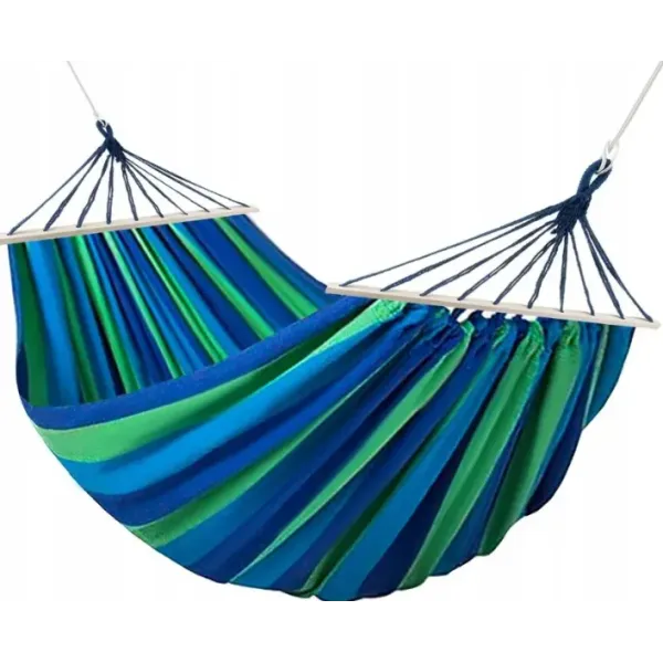 Гамак гавайский хлопковый двухместный, 120 x 200 см садовый усиленный с деревянными планками перекладинами для дома, дачи, сада
