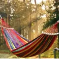 Гамак гавайский хлопковый двухместный, 150 x 200 см садовый с деревянными планками перекладинами для дома, дачи, сада