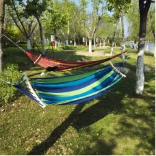 Гавайский хлопковый гамак, 200*80 см с деревянными планками ∙ Садовый подвесной одноместный гамак для дома и дачи