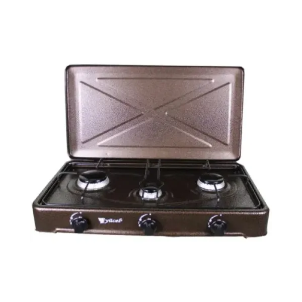 Газовая настольная плита на 3 конфорки YUCEL O-300-LPG-CUPPER • Трехконфорочная плита для дома, дачи, летней кухни и приготовления пищи