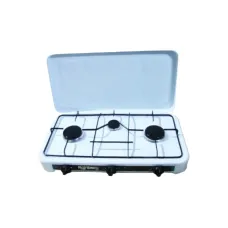 Газовая плита Rainberg RB-003 на три конфорки ∙ Трехконфорочная настольная плитка – таганок с крышкой Белая