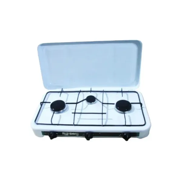 Газовая плита Rainberg RB-003 на три конфорки ∙ Трехконфорочная настольная плитка – таганок с крышкой Белая