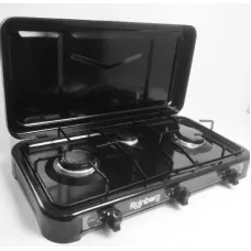 Газовая плита Rainberg RB-003 на три конфорки ∙ Трехконфорочная настольная плитка – таганок с крышкой Черная