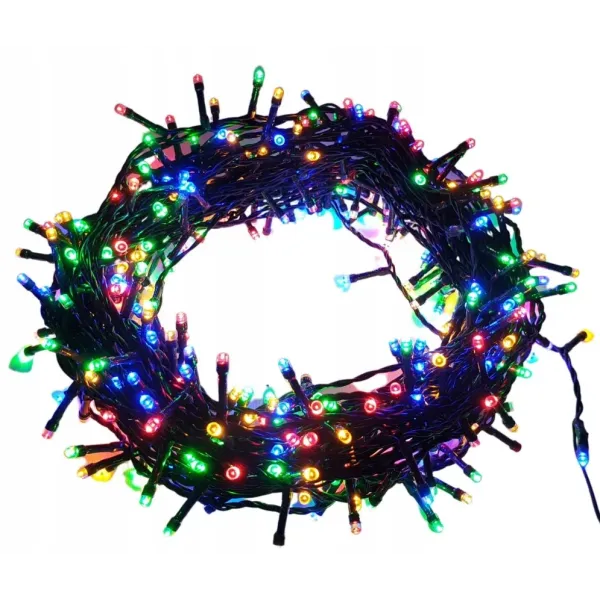 Гирлянда нитка 300LED warm 100-10 LED флеш на черном проводе ∙ Провод гирлянда шарики 300 LED