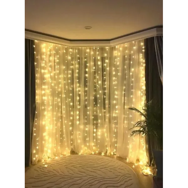Гирлянда штора на окно 212 LED 3х2м Теплый белый цвет свечения, с коннектором