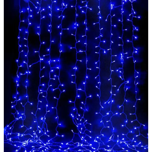 Гирлянда штора Водопад на окно Синий цвет свечения, 3х2м 240 LED с коннектором