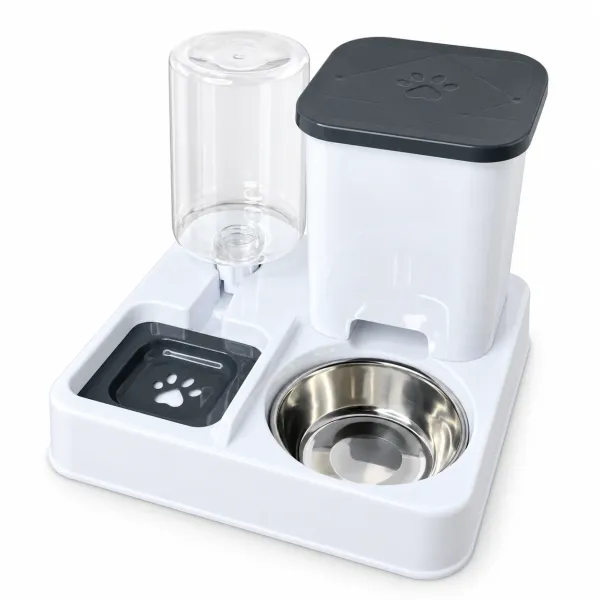 Кормушка с поилкой Pet Automatic 2 в 1 белая • Автоматическая гравитационная кормушка Pet Automatic для кошек и собак с подачей сухого корма и воды без электричества