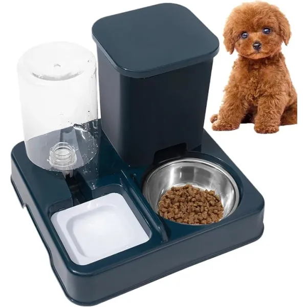 Кормушка с поилкой Pet Automatic 2 в 1 синяя • Автоматическая гравитационная кормушка Pet Automatic для кошек и собак с резервуарами для сухого корма и воды без электричества