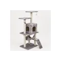 Игровой комплекс APOLLO-1 50×40×125 см серый • Домик-когтеточка APOLLO-1 для котов с гамаком, площадками и сизалевыми столбиками