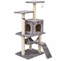 Игровой комплекс APOLLO-1 50×40×125 см серый • Домик-когтеточка APOLLO-1 для котов с гамаком, площадками и сизалевыми столбиками