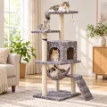 Игровой комплекс APOLLO-1 50×40×125 см серый • Домик-когтеточка APOLLO-1 для котов с гамаком, площадками и сизалевыми столбиками