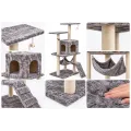 Игровой комплекс APOLLO-1 50×40×125 см серый • Домик-когтеточка APOLLO-1 для котов с гамаком, площадками и сизалевыми столбиками