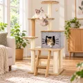 Игровой комплекс APOLLO-2 50×40×125 см серо-бежевый • Домик-когтеточка APOLLO-2 для котов с прозрачной лежанкой и площадками
