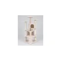 Игровой комплекс APOLLO-3 50×50×130 см бежевый • Домик-когтеточка APOLLO-3 для котов с двумя домиками, лестницей и лежанками