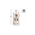 Игровой комплекс APOLLO-3 50×50×130 см бежевый • Домик-когтеточка APOLLO-3 для котов с двумя домиками, лестницей и лежанками