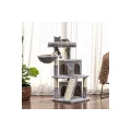 Игровой комплекс APOLLO-4 48×48×105 см серый • Домик-когтеточка APOLLO-4 для котов с гамаком, лежанкой и площадками