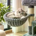Игровой комплекс APOLLO-4 48×48×105 см серый • Домик-когтеточка APOLLO-4 для котов с гамаком, лежанкой и площадками