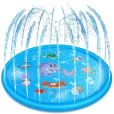 Игровой водный коврик Голубой Дельфин 100 см для детей • Надувной бассейн фонтан с разбрызгивателем для дачи и двора