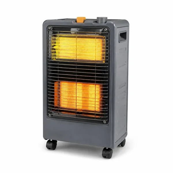 Інфрачервоний обігрівач Domotec MS-6607 газ 4200 Вт + електро 1200 Вт • Комбінований підлоговий нагрівач з п'єзопідпалом, кварцовими елементами та колесами для дачі й майстерні