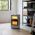 Інфрачервоний обігрівач Domotec MS-6607 газ 4200 Вт + електро 1200 Вт • Комбінований підлоговий нагрівач з п'єзопідпалом, кварцовими елементами та колесами для дачі й майстерні